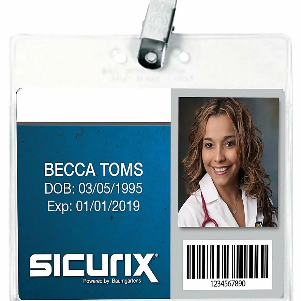 Baumgartens® Badge Holders With Clips, 3" x 4", Clear