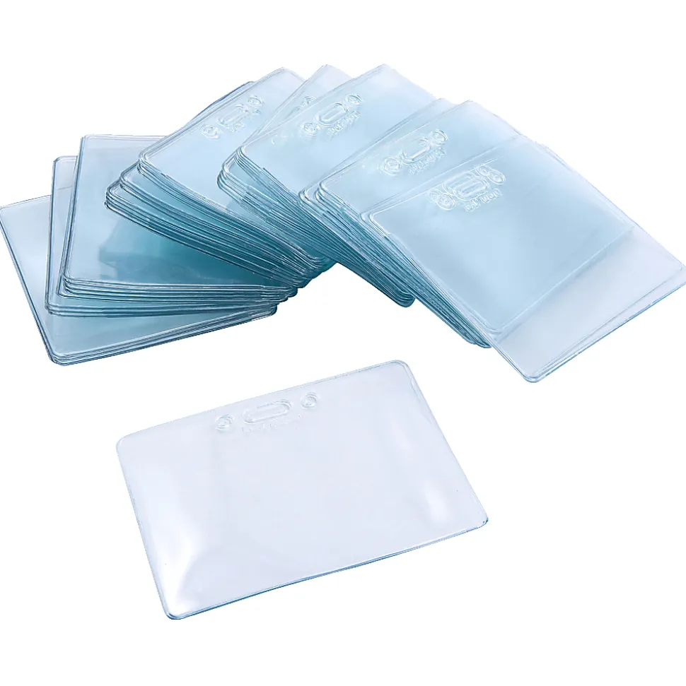 Baumgartens® Badge Holders With Clips, 3" x 4", Clear