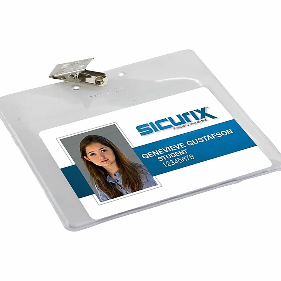 Baumgartens® Badge Holders With Clips, 3" x 4", Clear