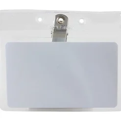 Baumgartens® Horizontal Badge Holder With Clip, 2 1/2" x 3 1/2", Clear, Pack Of 50