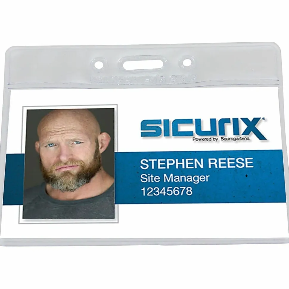 Baumgartens® Punched ID Badge Holders, 2 1/2"H x 3 1/2"W, Horizontal, Clear, Pack Of 50