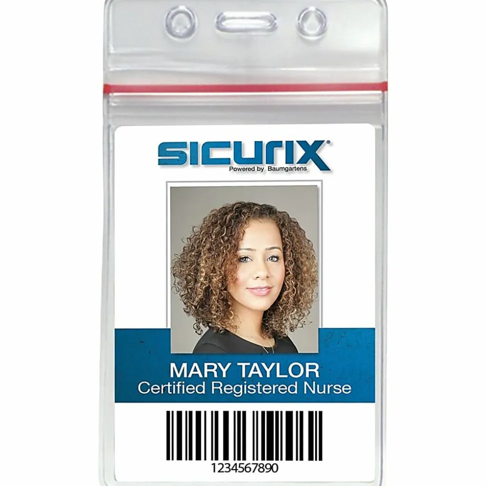 Baumgartens Sealable Vertical Badge Holder, 3 3/4" x 2 5/8", Clear, Pack Of 50