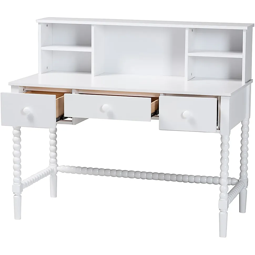 Baxton Studio 48"W Archwood Writing Desk With Hutch, White, Total Qty 1
