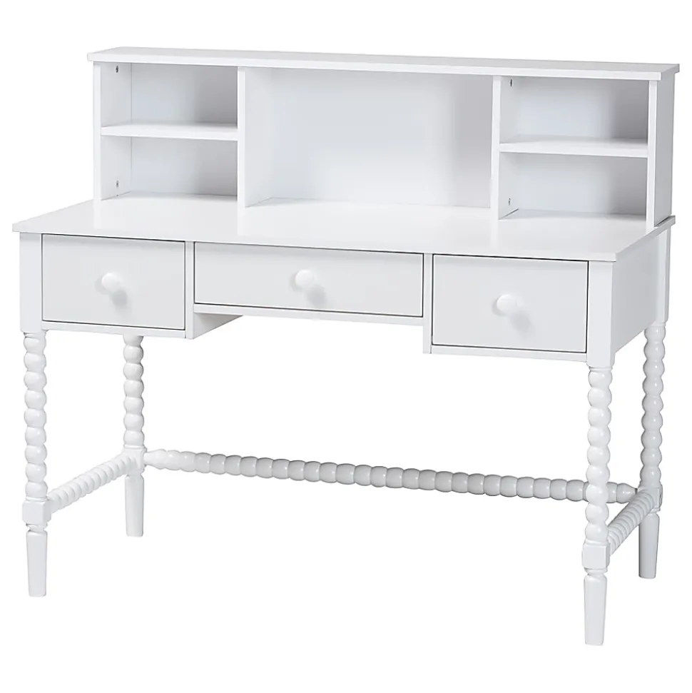 Baxton Studio 48"W Archwood Writing Desk With Hutch, White, Total Qty 1