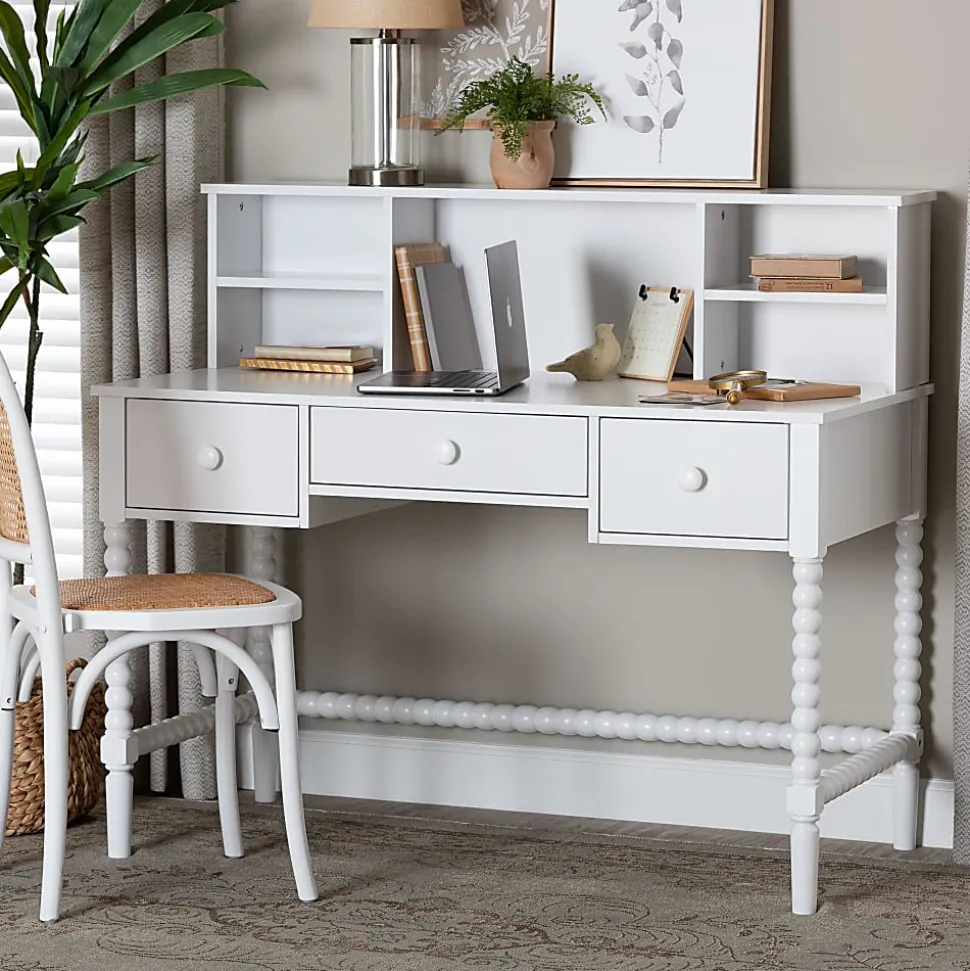Baxton Studio 48"W Archwood Writing Desk With Hutch, White, Total Qty 1