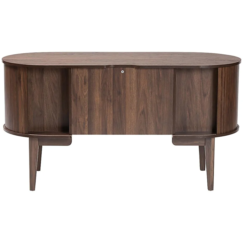Baxton Studio 56"W HaYes Mid-Century Modern Oval Wood Writing Desk, Brown, Total Qty 1