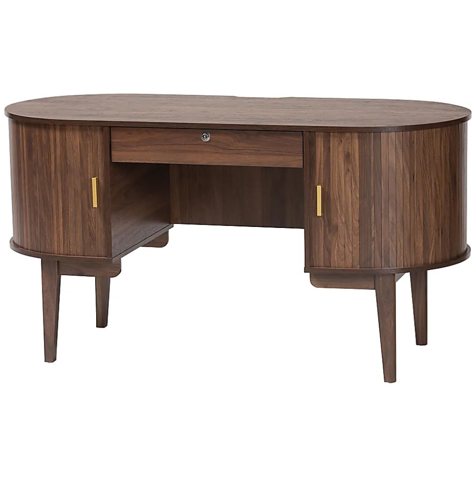 Baxton Studio 56"W HaYes Mid-Century Modern Oval Wood Writing Desk, Brown, Total Qty 1