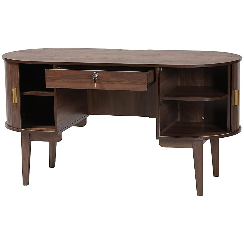 Baxton Studio 56"W HaYes Mid-Century Modern Oval Wood Writing Desk, Brown, Total Qty 1