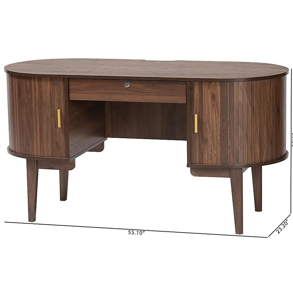 Baxton Studio 56"W HaYes Mid-Century Modern Oval Wood Writing Desk, Brown, Total Qty 1