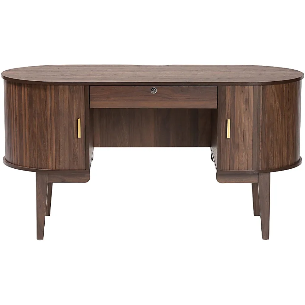 Baxton Studio 56"W HaYes Mid-Century Modern Oval Wood Writing Desk, Brown, Total Qty 1