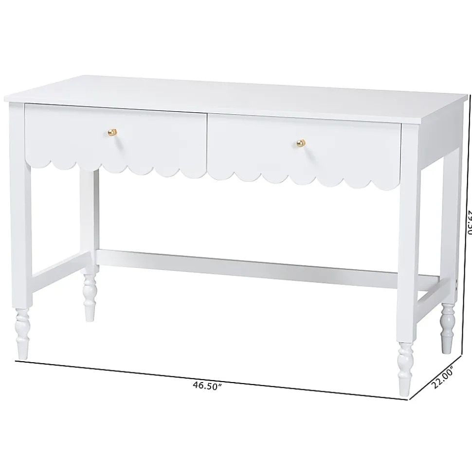 Baxton Studio 47"W Roni Modern Cottage Style Writing Desk With Drawers, White, Total Qty 1