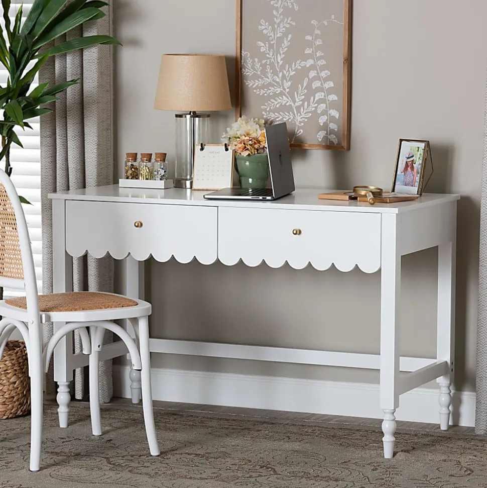 Baxton Studio 47"W Roni Modern Cottage Style Writing Desk With Drawers, White, Total Qty 1