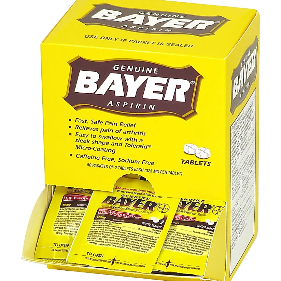 Bayer® Aspirin, 2 Tablets Per Packet, Box Of 50 Packets