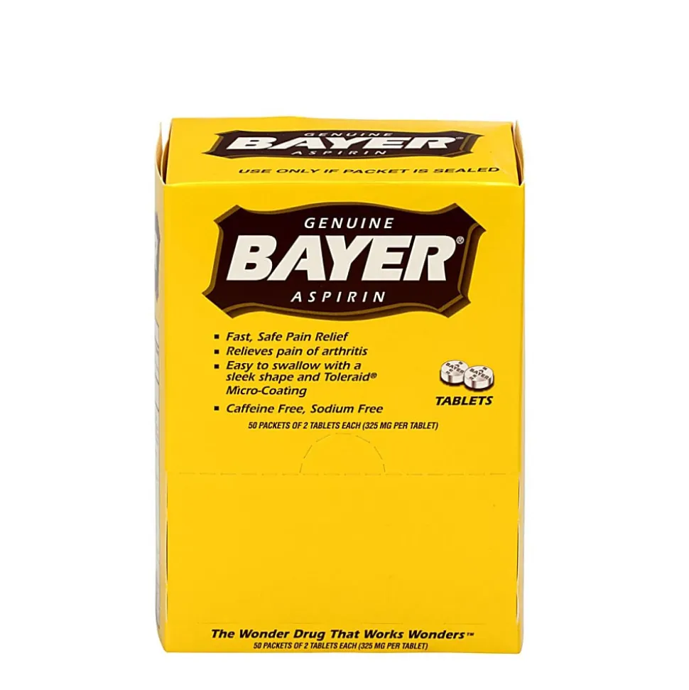 Bayer® Aspirin, 2 Tablets Per Packet, Box Of 50 Packets