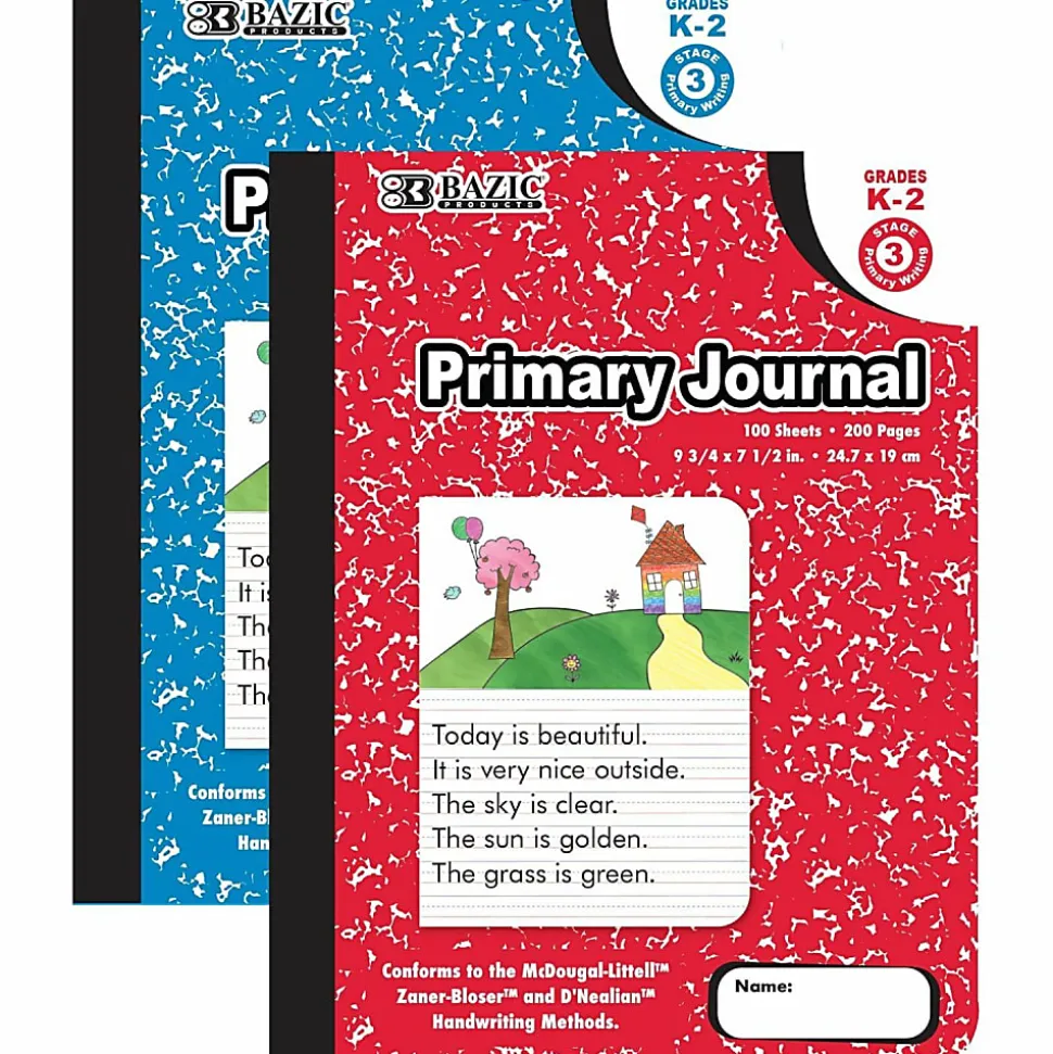 Bazic Composition Book Primary Journal Marble 100 ct - 100 Sheets - 200 Pages - 9 3/4" x 7 1/2" Sheet Size - Durable Cover, Smooth Edge - 1 Each