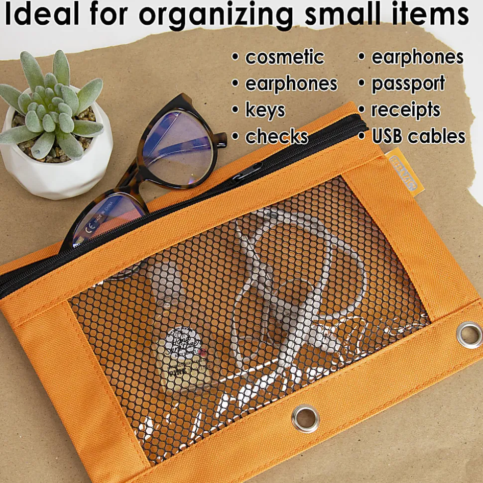BAZIC Products 3-Ring Pencil Pouches with Mesh Windows, 9-13/16” x 7”, Retro Pastel, Pack Of 12 Pouches