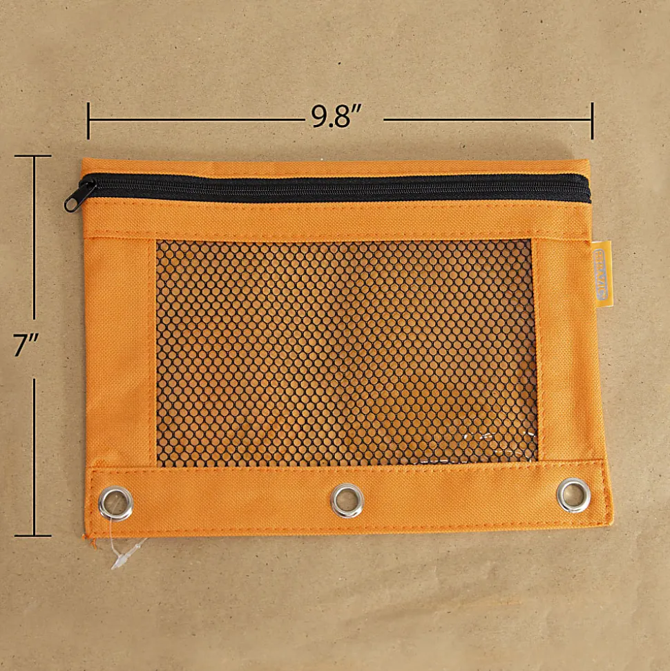 BAZIC Products 3-Ring Pencil Pouches with Mesh Windows, 9-13/16” x 7”, Retro Pastel, Pack Of 12 Pouches