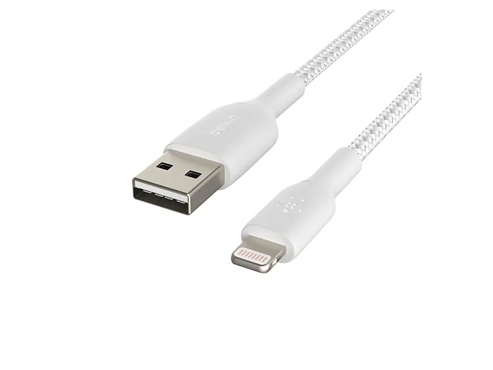 Belkin BoostCharge Braided USB-A To Lightning Cable - 6.6ft/2M, White