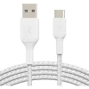 Belkin BoostCharge Braided USB-C to USB-A Cable (2 meter/6.6 foot, White) - 6.6 ft USB/USB-C Data Transfer Cable - CAB002BT2MWH