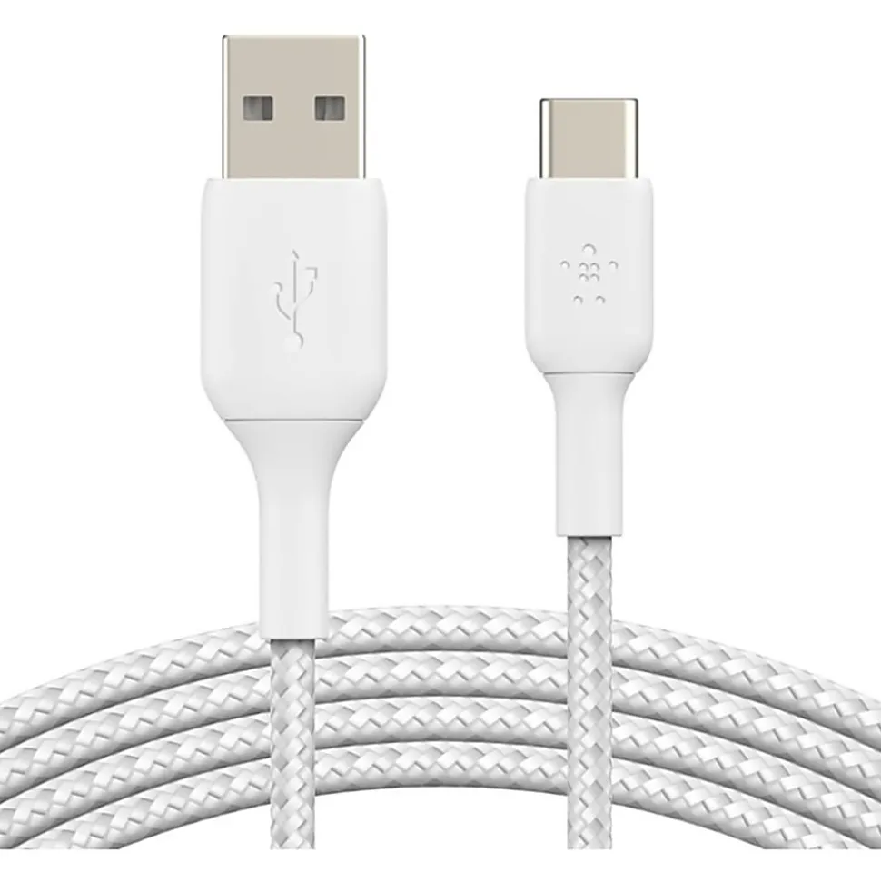 Belkin BoostCharge Braided USB-C to USB-A Cable (2 meter/6.6 foot, White) - 6.6 ft USB/USB-C Data Transfer Cable - CAB002BT2MWH