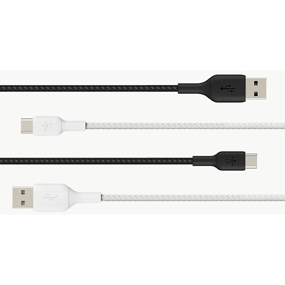 Belkin BoostCharge Braided USB-C to USB-A Cable (2 meter/6.6 foot, White) - 6.6 ft USB/USB-C Data Transfer Cable - CAB002BT2MWH