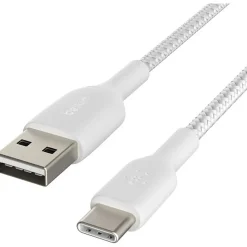 Belkin BoostCharge Braided USB-C to USB-A Cable (2 meter/6.6 foot, White) - 6.6 ft USB/USB-C Data Transfer Cable - CAB002BT2MWH