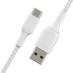 Belkin BoostCharge Braided USB-C to USB-A Cable (2 meter/6.6 foot, White) - 6.6 ft USB/USB-C Data Transfer Cable - CAB002BT2MWH