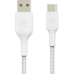 Belkin BoostCharge Braided USB-C to USB-A Cable (2 meter/6.6 foot, White) - 6.6 ft USB/USB-C Data Transfer Cable - CAB002BT2MWH