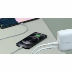 Belkin BoostCharge Dual USB-C Wall Charger, 40W, White, WCB006DQWH