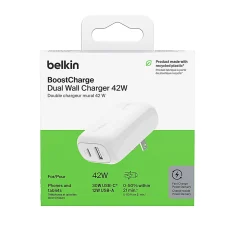 Belkin BoostCharge Dual Wall Charger, For Iphone/Samsung/Google, 42W, White, WCB009dqWH