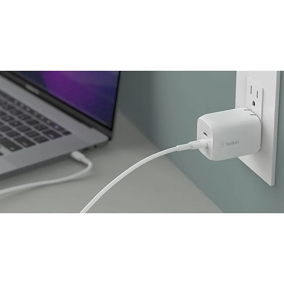 Belkin BoostCharge Pro Dual USB-C GaN Wall Charger with PPS 65W Laptop Chromebook Charging, Power Adapter, WCH013DQWH