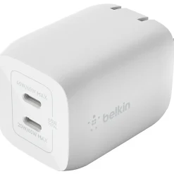 Belkin BoostCharge Pro Dual USB-C GaN Wall Charger with PPS 65W Laptop Chromebook Charging, Power Adapter, WCH013DQWH
