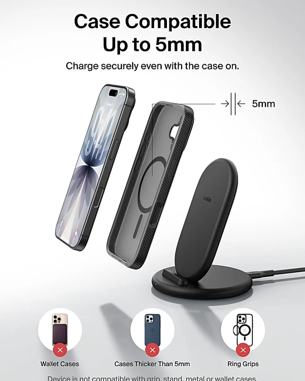 Belkin BoostCharge Wireless Charging Stand With 20W USB-C, Black, WIB006TTBK
