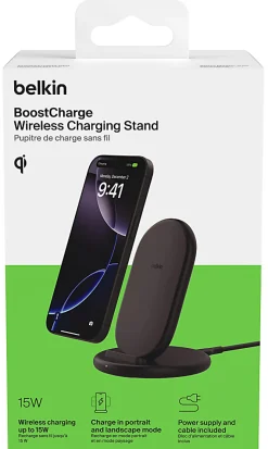 Belkin BoostCharge Wireless Charging Stand With 20W USB-C, Black, WIB006TTBK