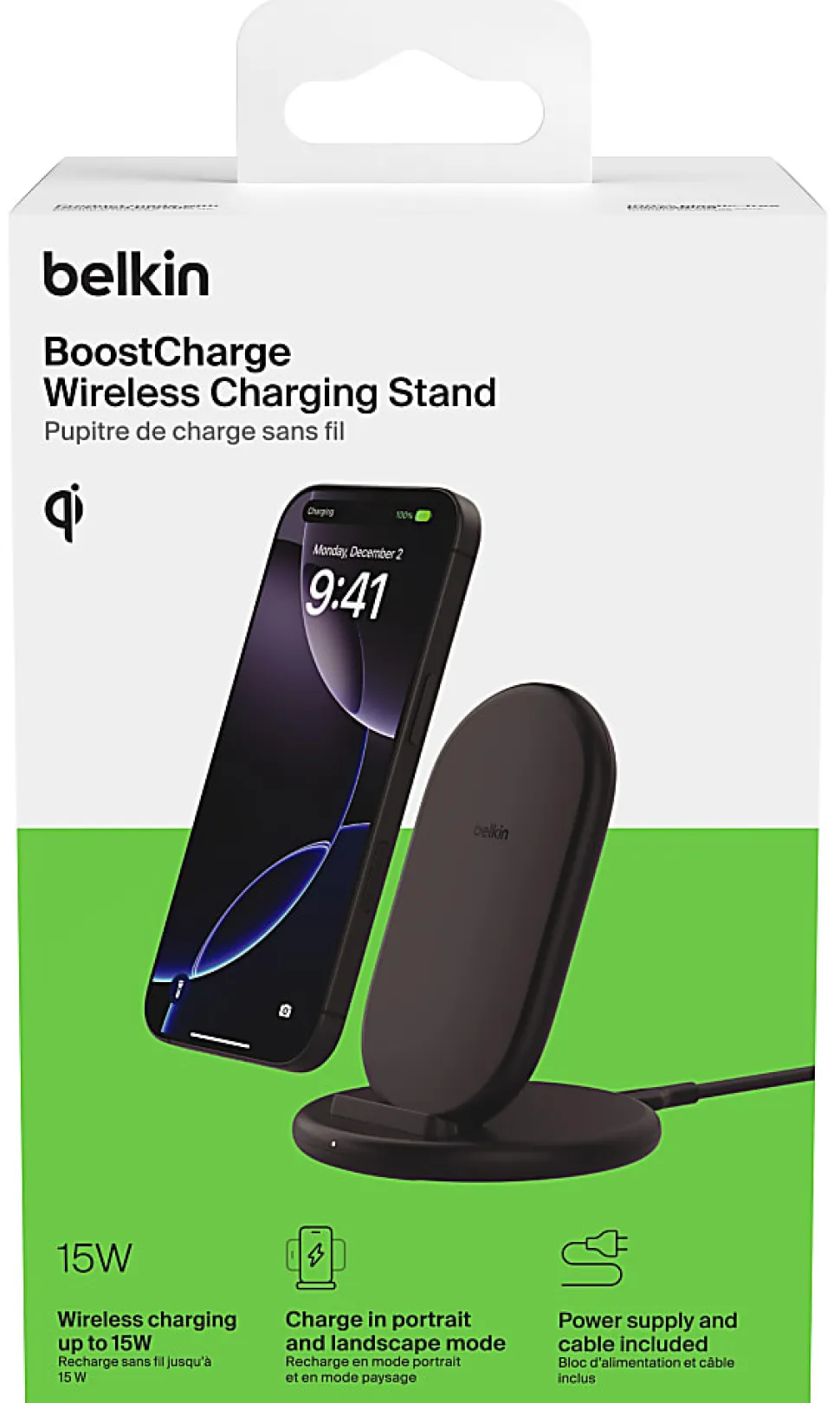 Belkin BoostCharge Wireless Charging Stand With 20W USB-C, Black, WIB006TTBK