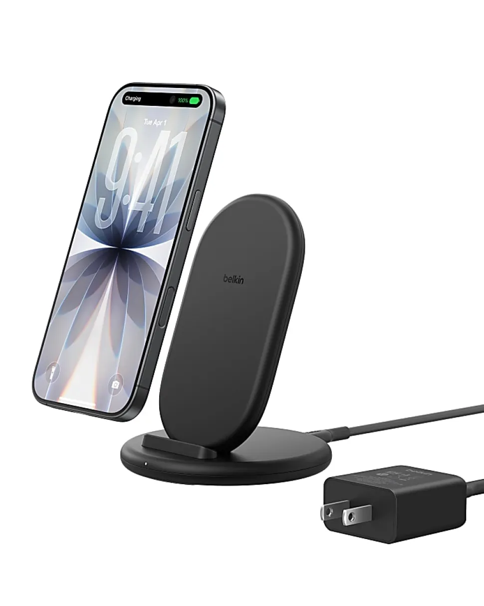Belkin BoostCharge Wireless Charging Stand With 20W USB-C, Black, WIB006TTBK