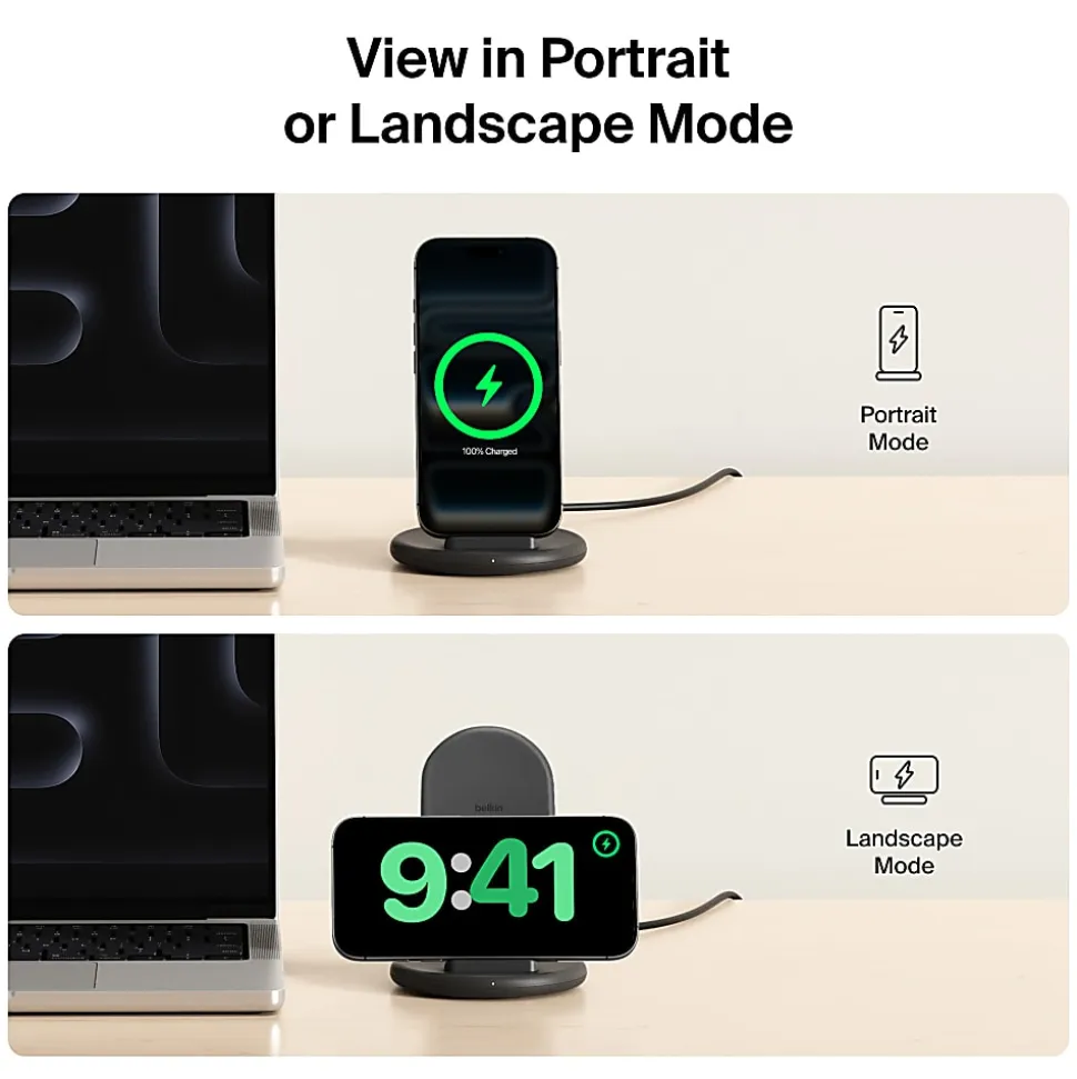Belkin BoostCharge Wireless Charging Stand With 20W USB-C, Black, WIB006TTBK