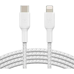 Belkin Braided USB-C to Lightning Cable (2m/6.6ft, White) - 6.60 ft Lightning/USB-C Data Transfer Cable  - CAA004BT2MWH