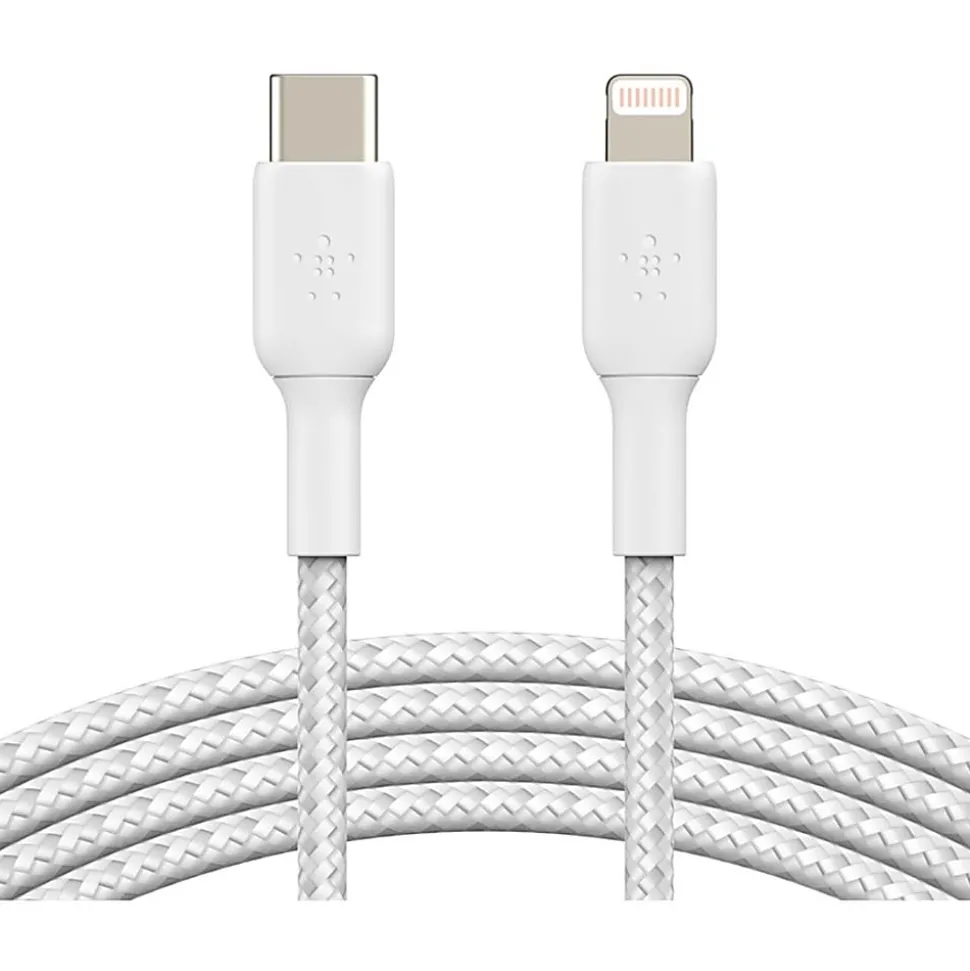 Belkin Braided USB-C to Lightning Cable (2m/6.6ft, White) - 6.60 ft Lightning/USB-C Data Transfer Cable - CAA004BT2MWH
