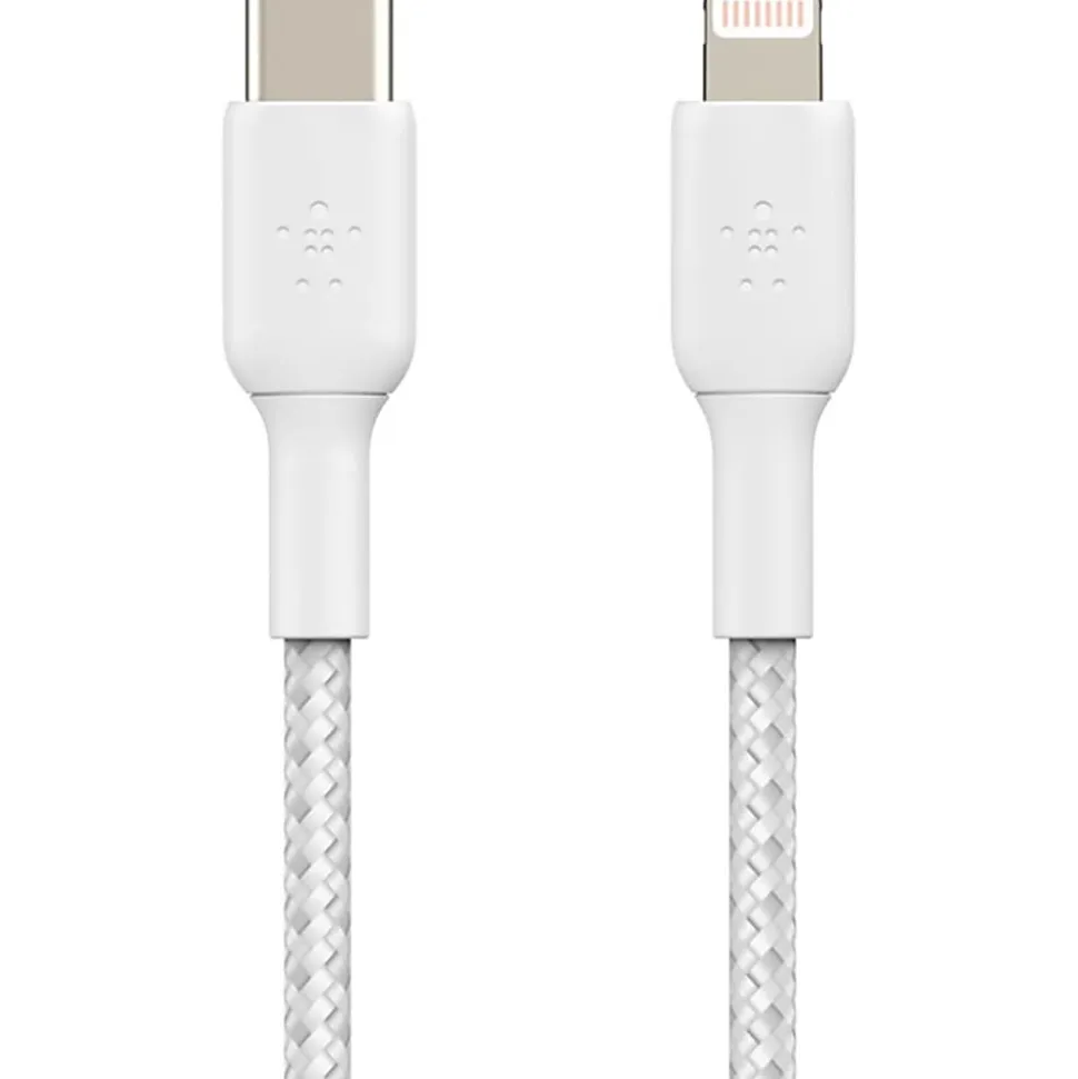 Belkin Braided USB-C to Lightning Cable (2m/6.6ft, White) - 6.60 ft Lightning/USB-C Data Transfer Cable - CAA004BT2MWH