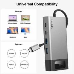 Belkin Connect 8-Port Dual Display USB-C Hub For Display, Monitor, Workstation, Notebook, MacBook, Tablet, Smartphone