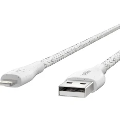 Belkin® DuraTek Plus Lightning To USB-A Cable With Strap, 4', White, F8J236BT04-WHT