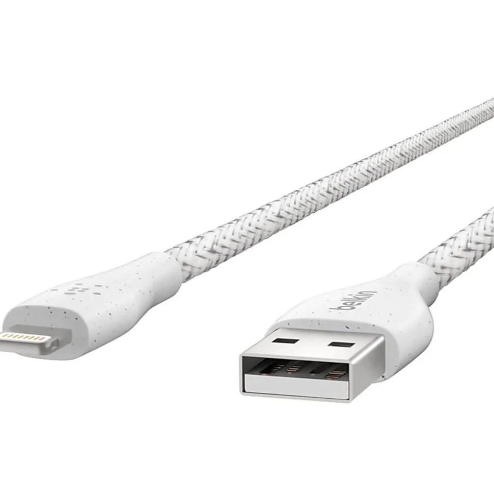 Belkin® DuraTek Plus Lightning To USB-A Cable With Strap, 4', White, F8J236BT04-WHT