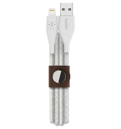 Belkin® DuraTek Plus Lightning To USB-A Cable With Strap, 4', White, F8J236BT04-WHT