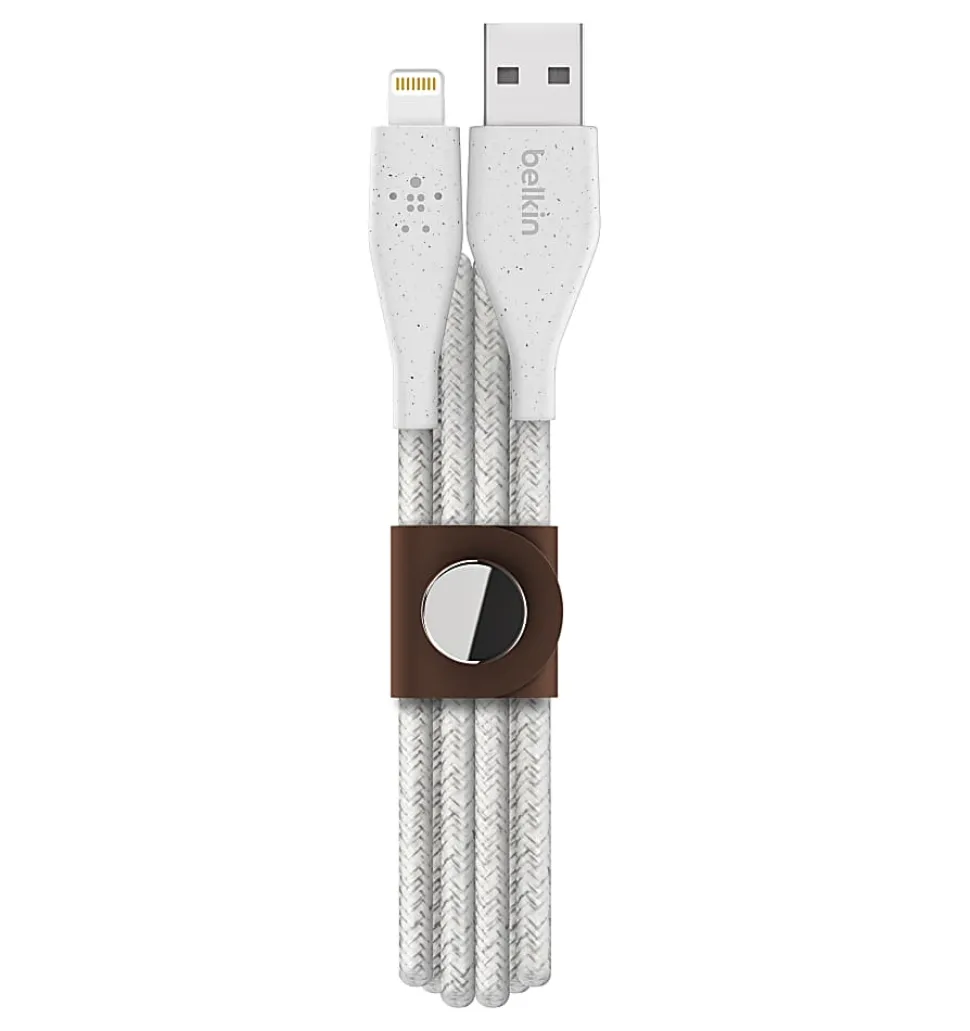 Belkin® DuraTek Plus Lightning To USB-A Cable With Strap, 4', White, F8J236BT04-WHT