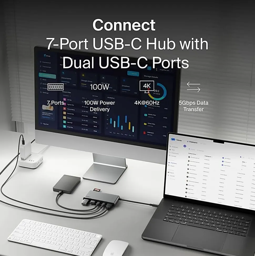 Belkin 7-Port USB-C Hub, USB-C to, 2xUSB-A, 2xUSB-C, 1x4K HDMI, 1xSD + 1xMicroSD Reader, Black, AVC023FQSGY