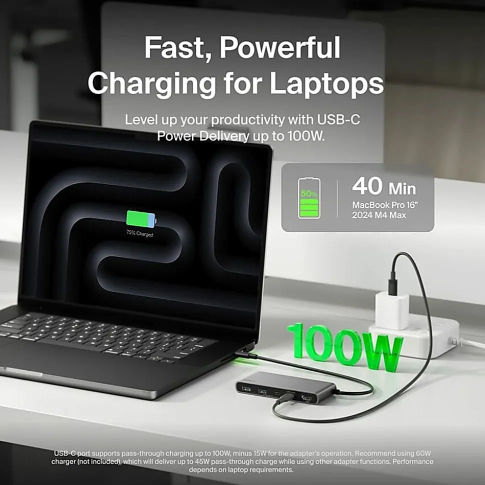 Belkin 7-Port USB-C Hub, USB-C to, 2xUSB-A, 2xUSB-C, 1x4K HDMI, 1xSD + 1xMicroSD Reader, Black, AVC023FQSGY
