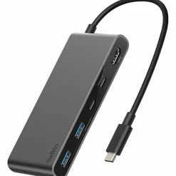 Belkin 7-Port USB-C Hub, USB-C to, 2xUSB-A, 2xUSB-C, 1x4K HDMI, 1xSD + 1xMicroSD Reader, Black, AVC023FQSGY