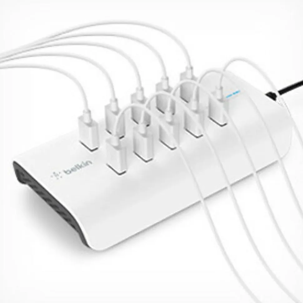 Belkin RockStar 10-Port USB Charging Station - 120 W - 120 V AC, 230 V AC Input - 5 V DC Output - 2.40 A - 1