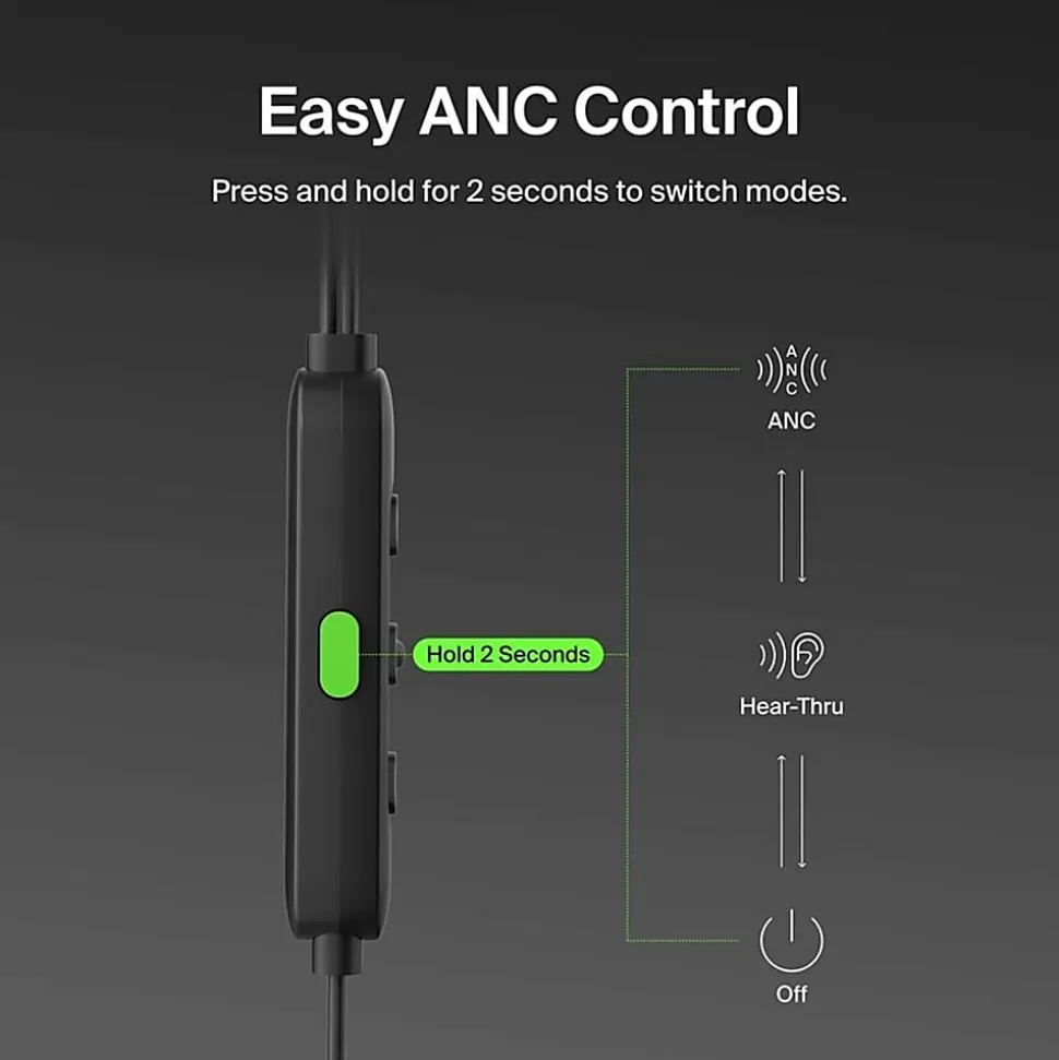 Belkin SoundForm ANC Wired Earbuds (USB-C) - Stereo - USB Type C - Wired - Earbud - Binaural - In-ear - Black